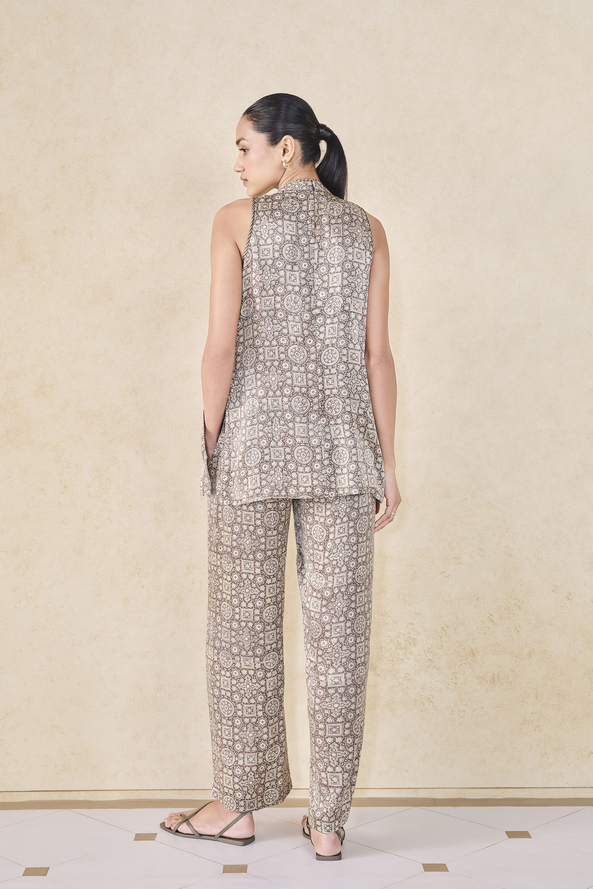 Serrano Handcrafted Ajrakh Silk Co-ord - Grey